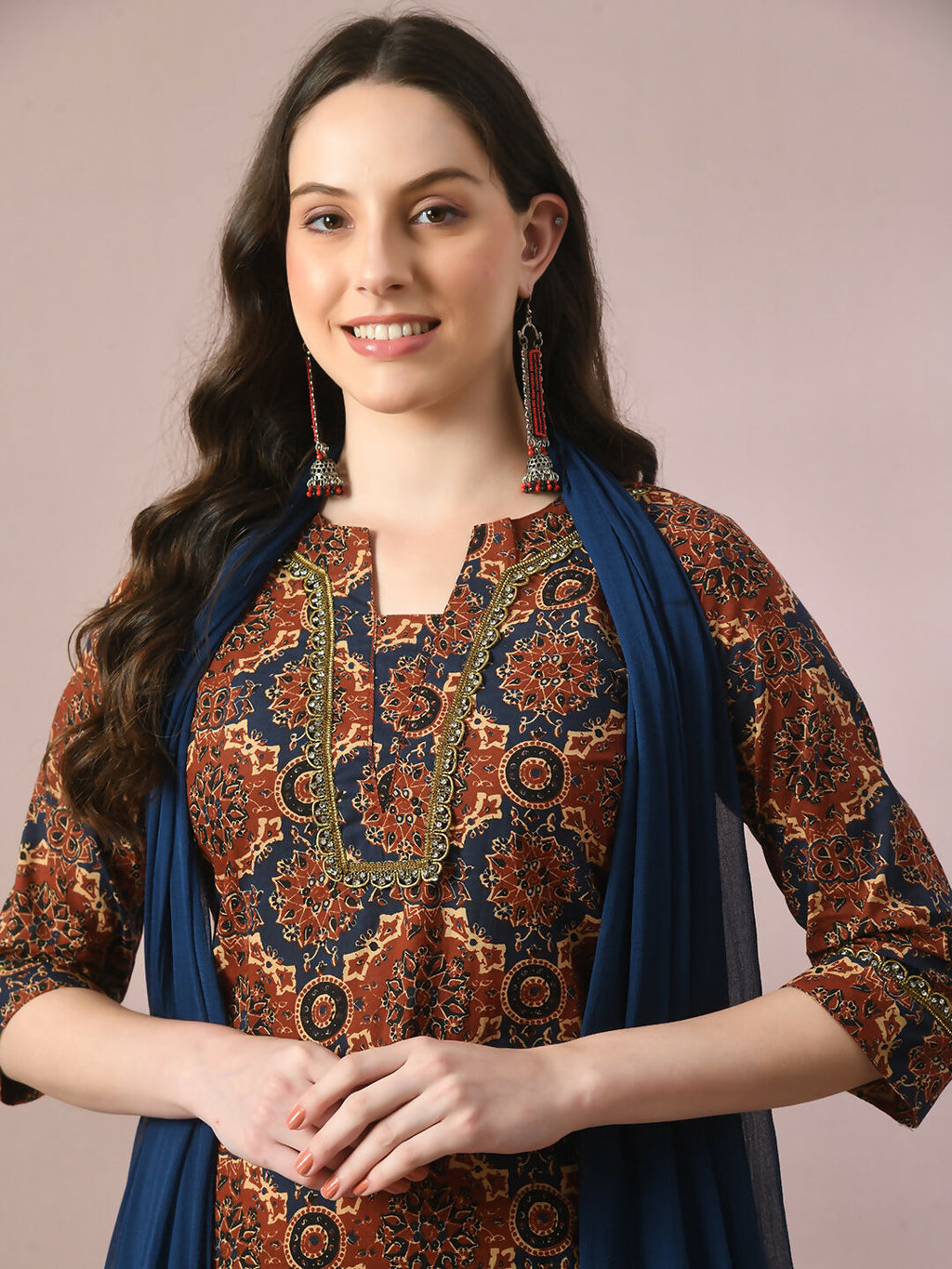 Myshka Women's Multi Printed Cotton Straight Party Kurta Set With Dupatta | Grocsy