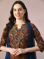Myshka Women's Multi Printed Cotton Straight Party Kurta Set With Dupatta | Grocsy