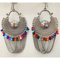MS Fashion India Latest Fashion Half Moon Earrings With Chains And Multi Color Pearls | Grocsy
