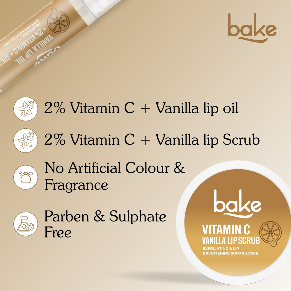 Bake Vitamin C Vanilla Lip Kit With Lip Balm SPF 25 & Lip Scrub For Dark & Pigmented Lips | Grocsy