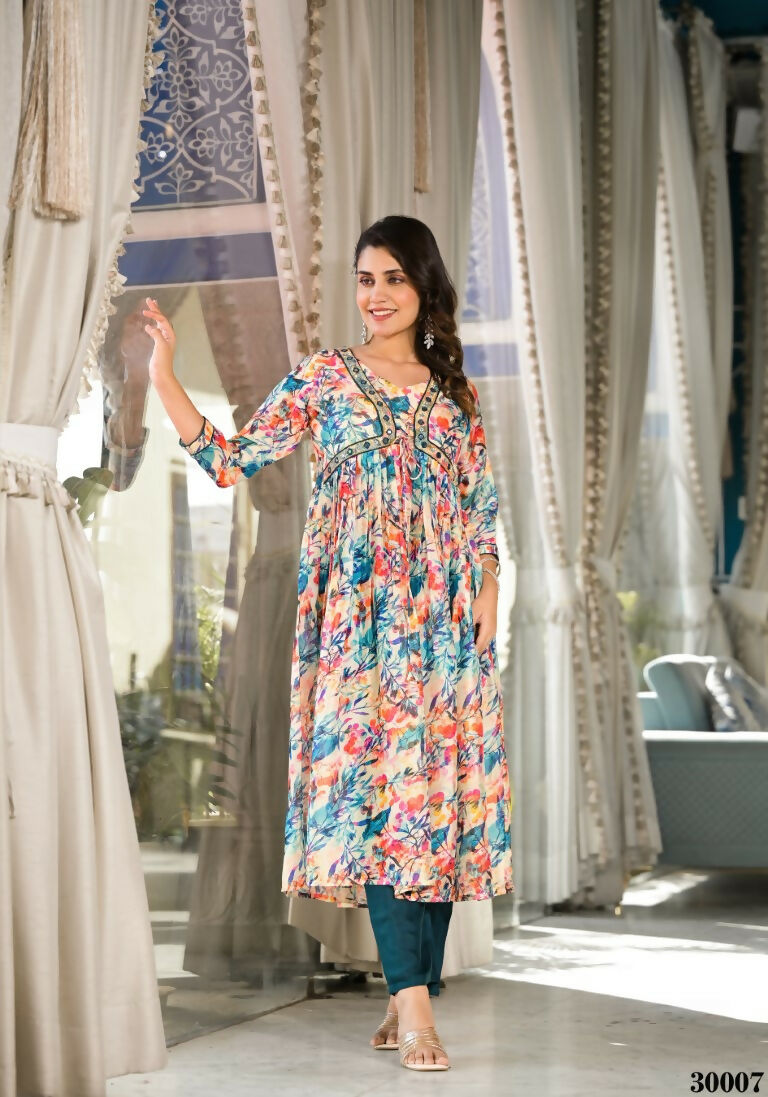 Designer Stylish Multi Slim Georgette Stitched Suit With Dupatta - Kiyara | Grocsy
