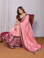 Pink Tusser Silk Zari And Sequins Embroidery Saree - Norita Saumya | Grocsy