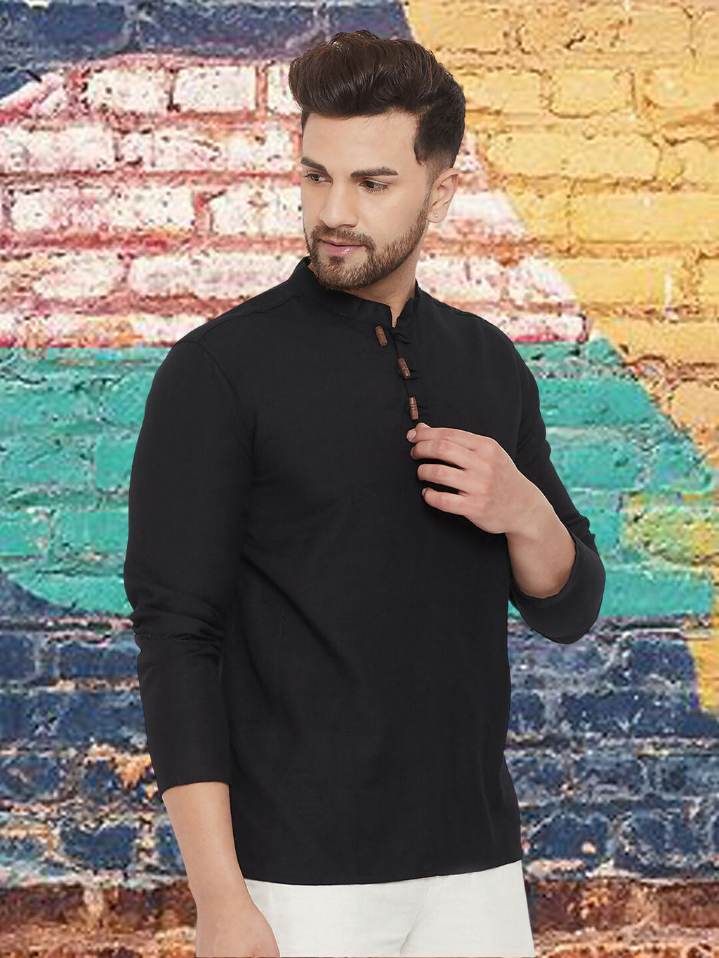 Even Apparels Men's Pure Cotton Black Kurta | Grocsy