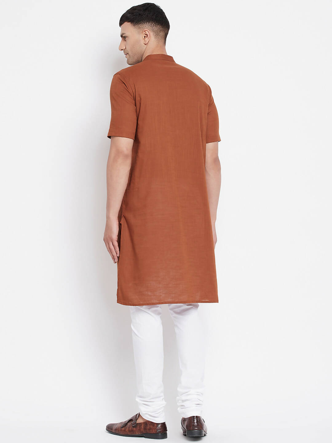 Even Apparels Brown Pure Cotton Men's H/S Kurta With Band Collar | Grocsy