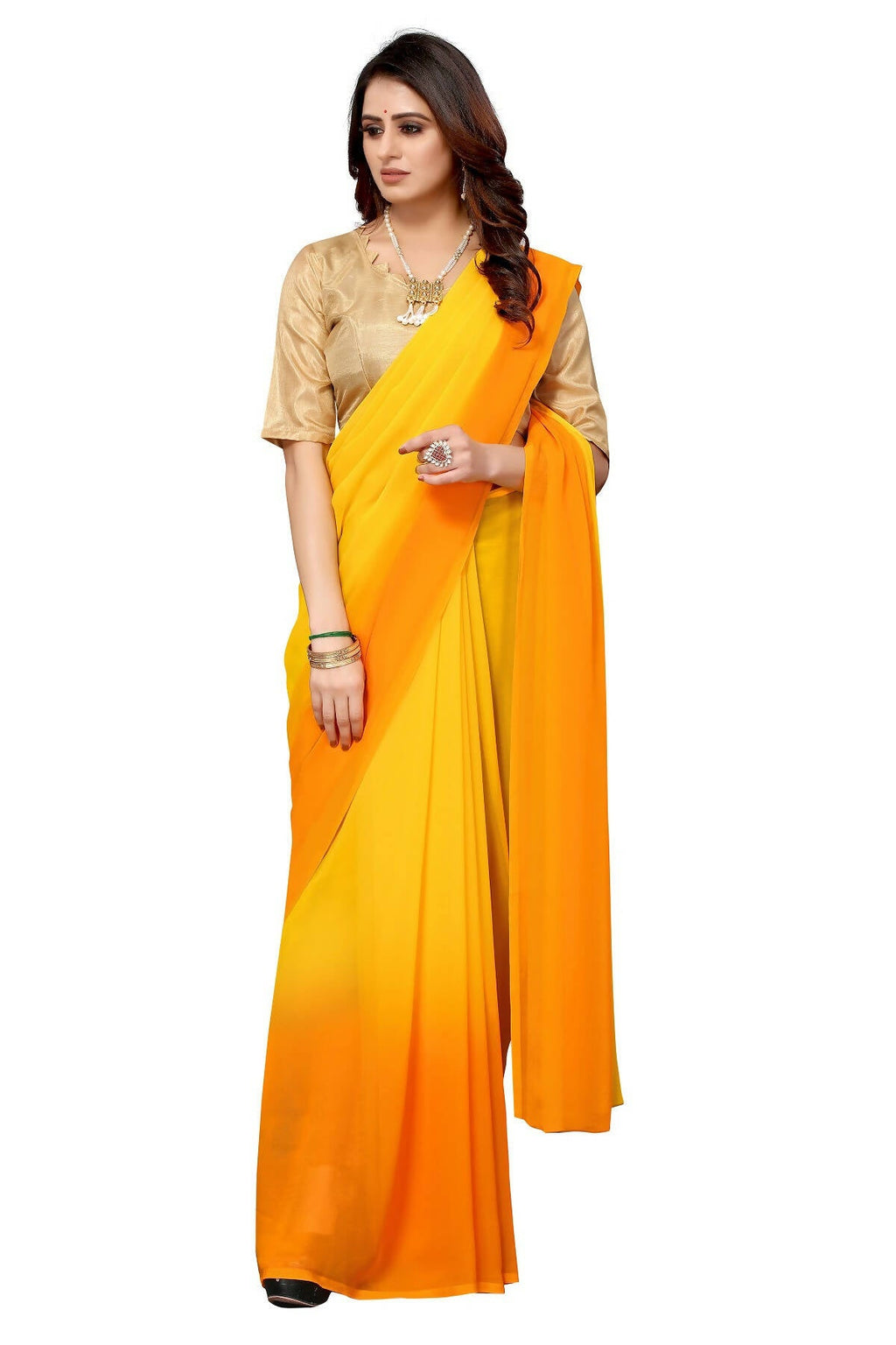 Vamika Yellow Half N Half Georgette Saree | Grocsy