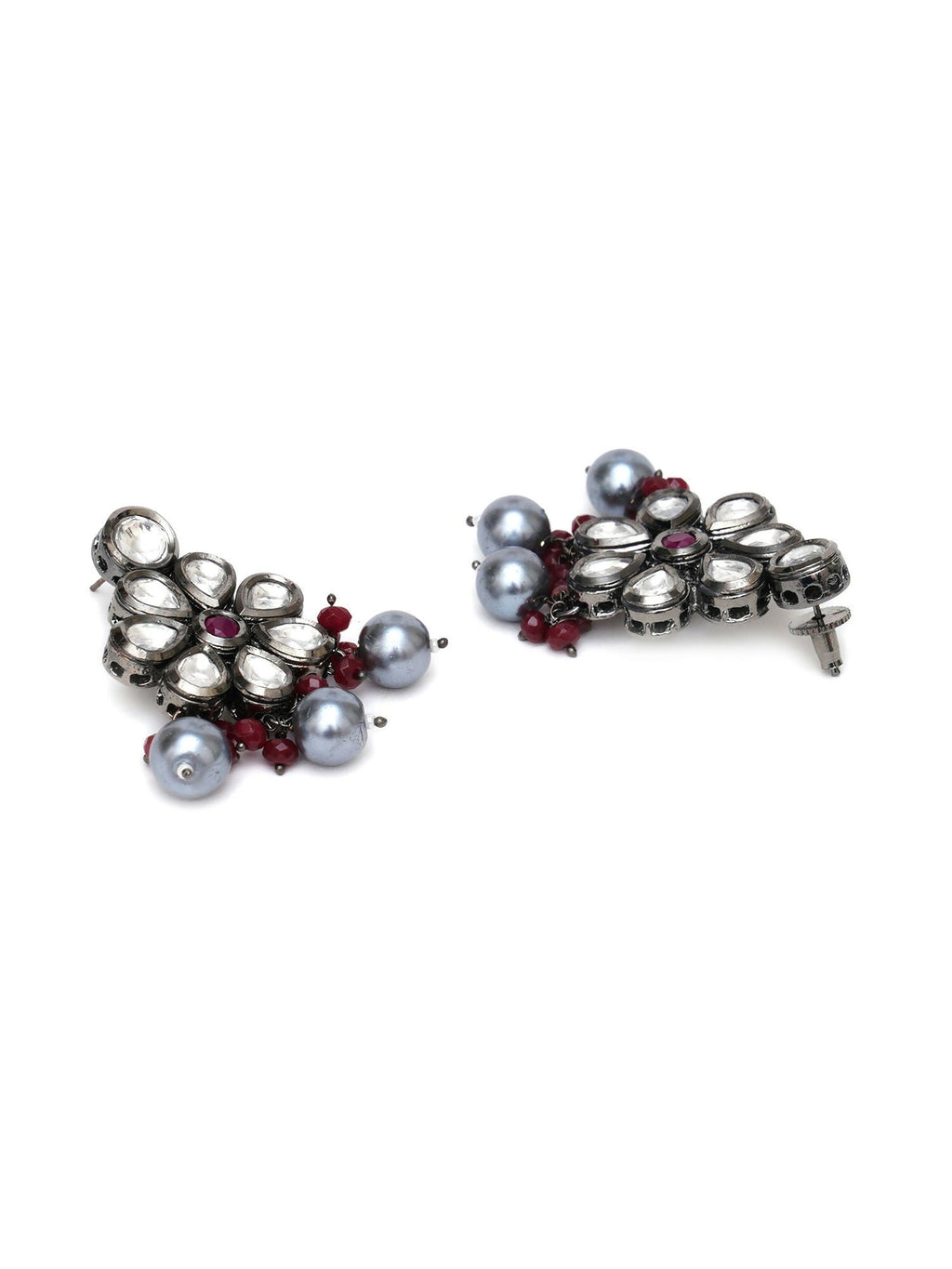 Long Kundan Neckpiece with Earrings with Multi Stones Jewellery Set (Grey) - Ruby Raang | Grocsy