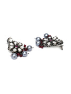 Long Kundan Neckpiece with Earrings with Multi Stones Jewellery Set (Grey) - Ruby Raang | Grocsy