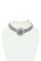 Mominos Fashion Johar Kamal Oxidised Silver-Plated Brass Finish Kundan Choker For Women (Silver) | Grocsy
