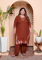 Miravan Womens Plus Size Embroidered Cotton Kurta with palazzo & Dupatta Set | Grocsy