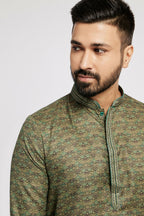 Ethnic India Green Men's Kurta Abstract Polyester | Grocsy