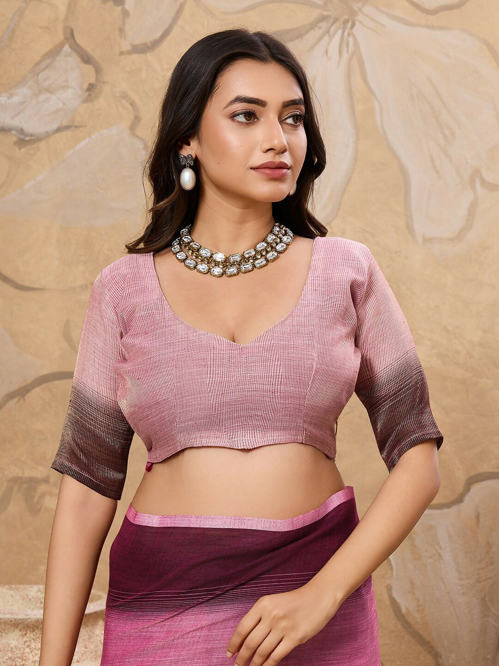 Shree Shyam Fashion Rani Pink Linen Saree | Grocsy