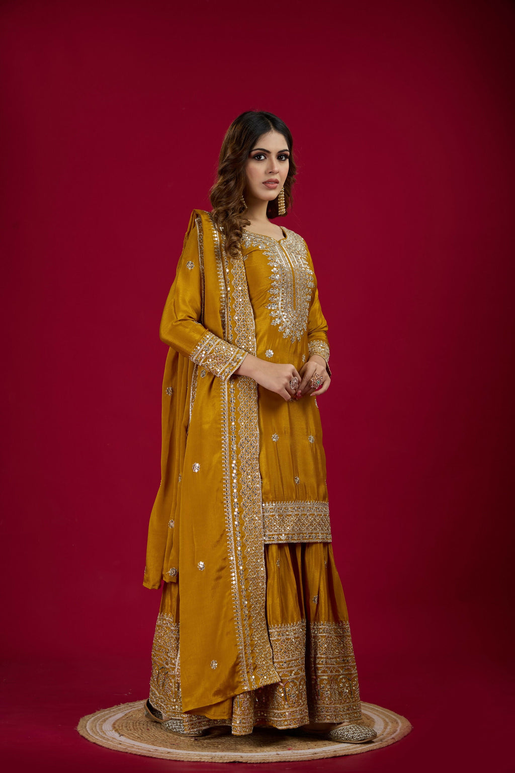 Joban Fashion Yellow Kurta Set Silk Sequins , Zari, Coding & Thread Embroidered work | Grocsy