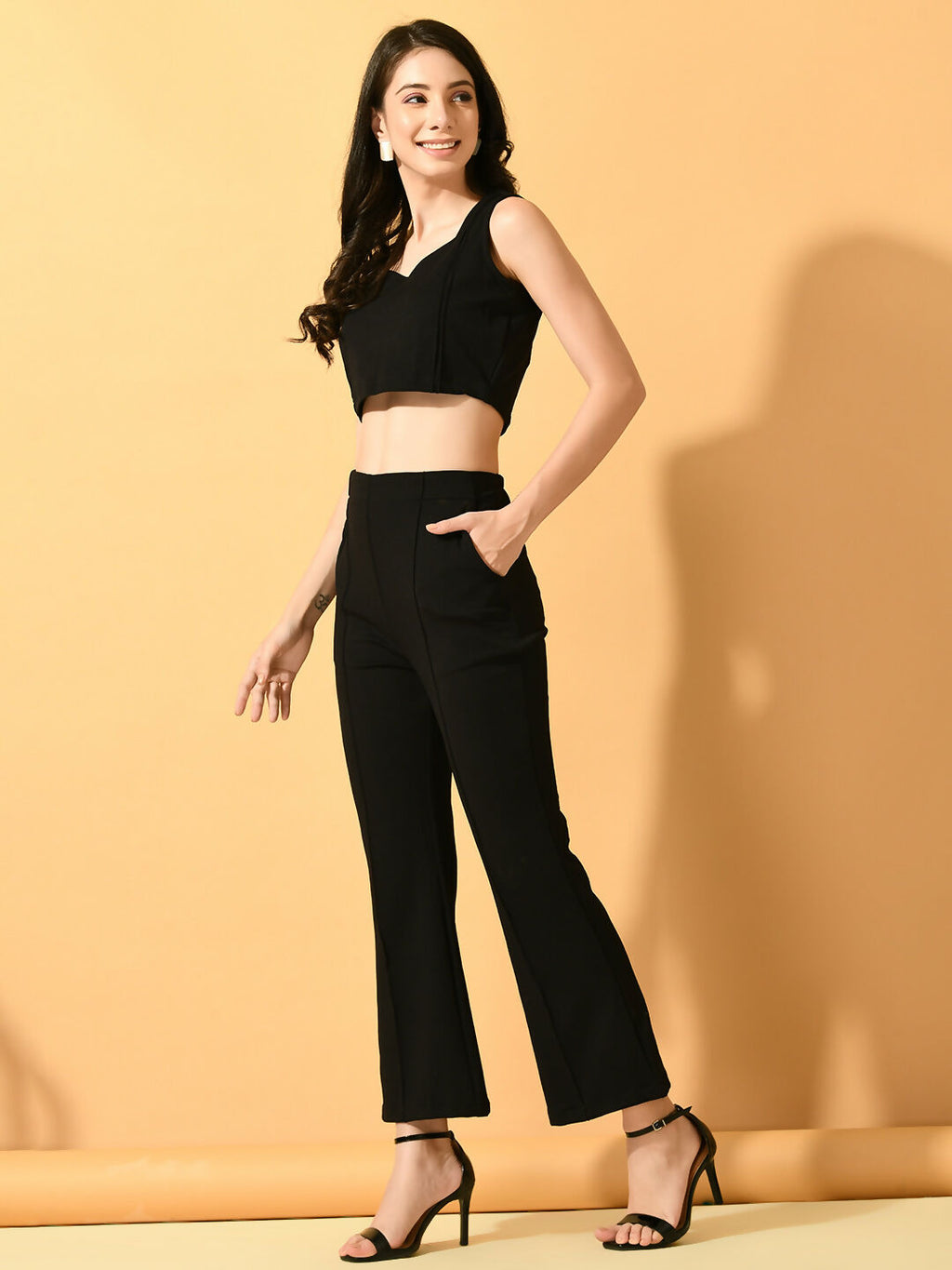 Myshka Women's Black Solid Top With Trousers | Grocsy