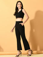 Myshka Women's Black Solid Top With Trousers | Grocsy