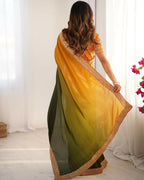 Exclusive Collection Yellow Green Party Wear Chinon Salk Saree | Grocsy