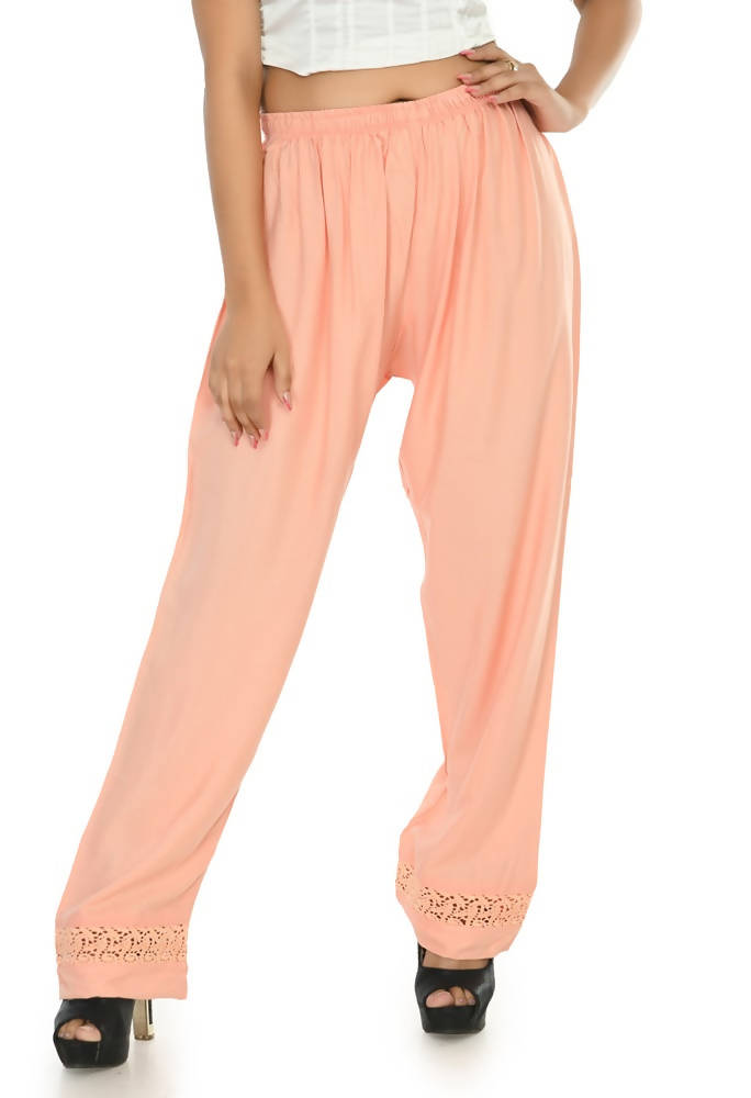 Mominos Fashion Moeza Reyon Cotton Peach Color Straight Palazzo | Grocsy