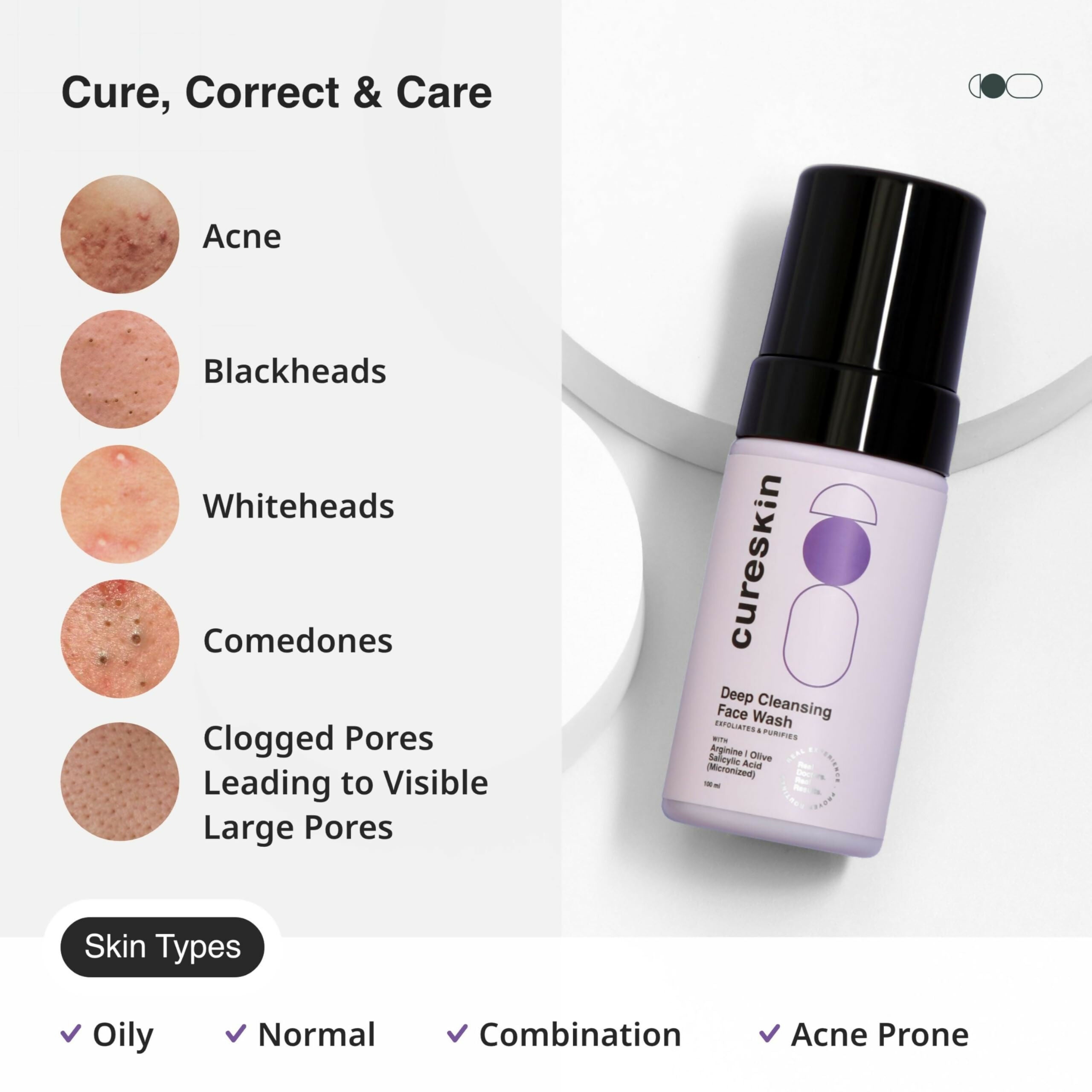Cureskin Deep Cleanse Salicylic Acid Face Wash for Oily Skin | Grocsy