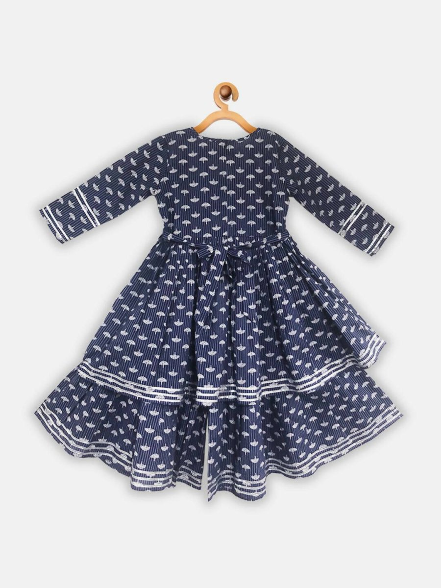 Ahalyaa Navy Pure Cotton Digital Printed Kids Kurta Sharara Set For Girls | Grocsy