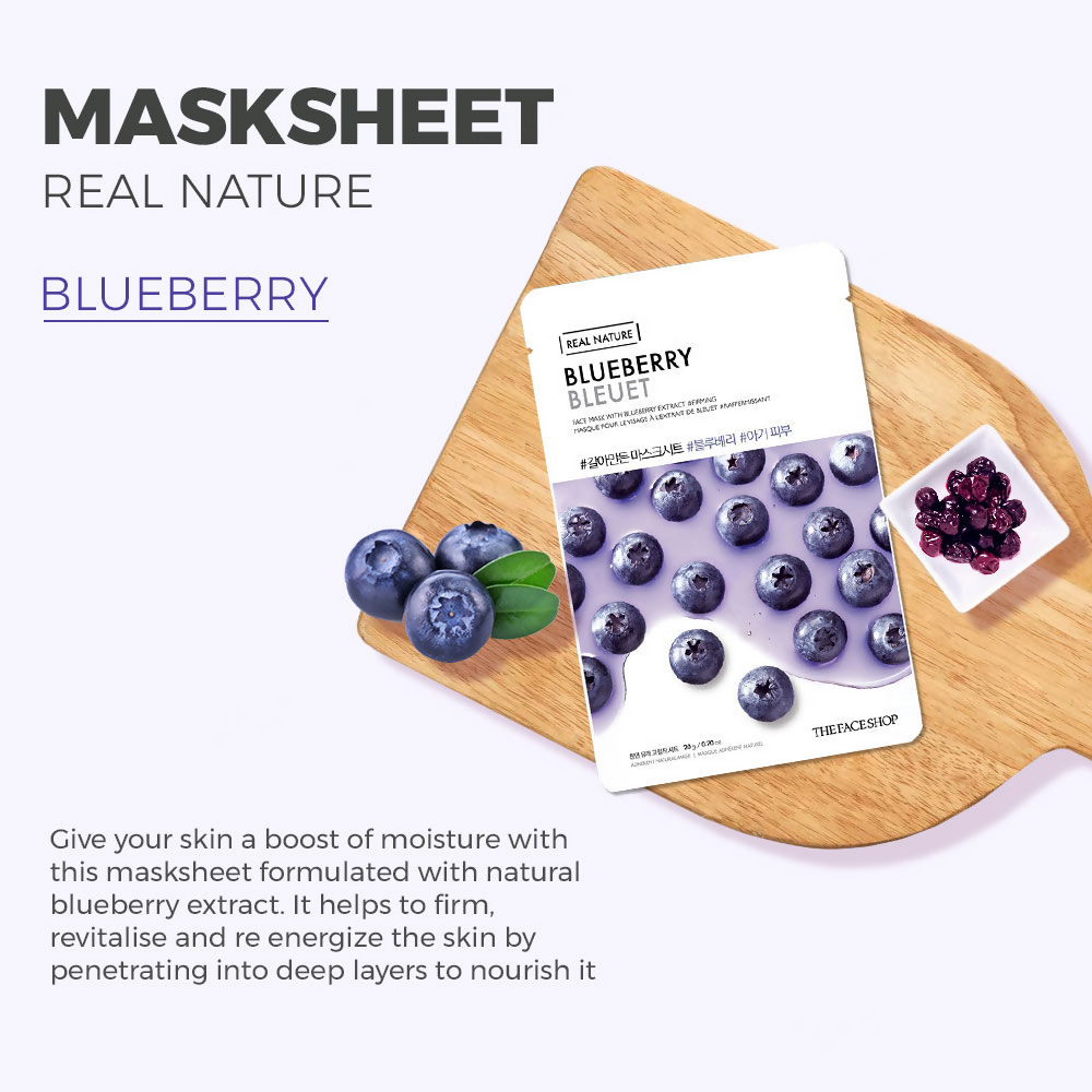 The Face Shop Real Nature Blueberry Face Mask - Korean Skincare | Grocsy