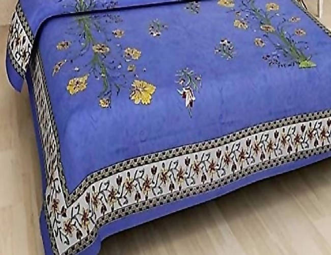 Vamika Printed Cotton Blue Color Bedsheet With Pillow Covers (LEOC_KASH_B) | Grocsy