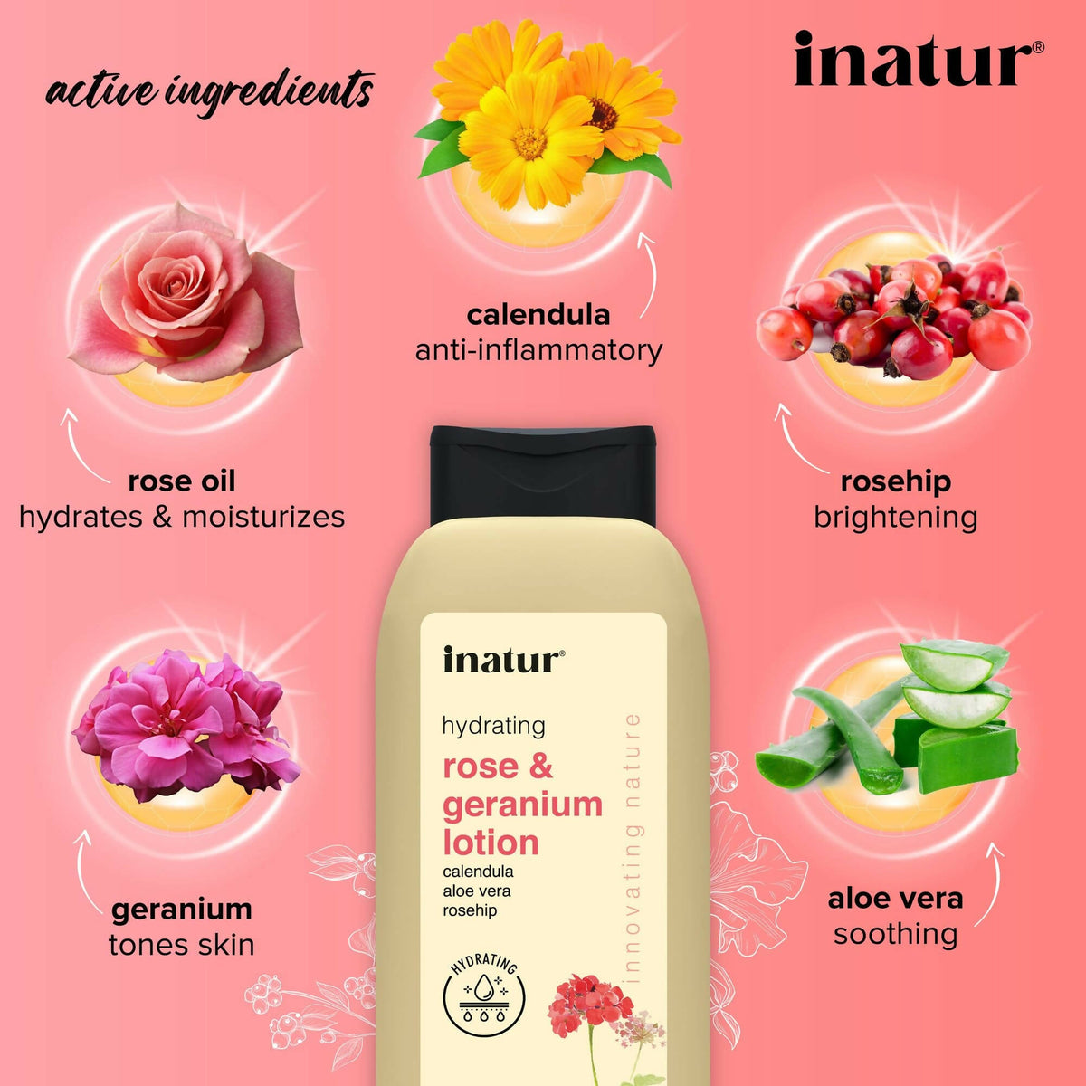 Inatur Rose and Geranium Lotion | Grocsy