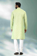 Raivat Ethnic Linen Cotton Pintux Work Kurta Pajama In Pista Green Colour | Grocsy