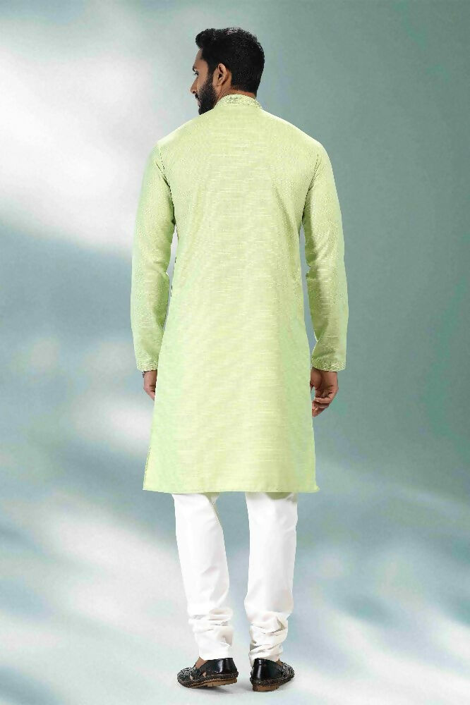 Raivat Ethnic Linen Cotton Pintux Work Kurta Pajama In Pista Green Colour | Grocsy