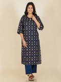 Aramya Straight Soft Cotton Floral Print Women's Kurta - Blue | Grocsy