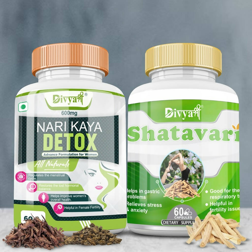 Divya Shree Nari Kaya Detox Capsule and Shatavari Capsule Combo | Grocsy