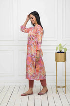 Myshka Multi Floral Women Cotton A-Line Round Neck Kurtas | Grocsy