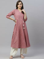 Miravan Women's Pure Cotton Floral Print Long Anarkali Kurta | Grocsy