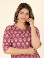 Aramya Pink Soft Cotton Floral A-line Kurta for Women | Grocsy