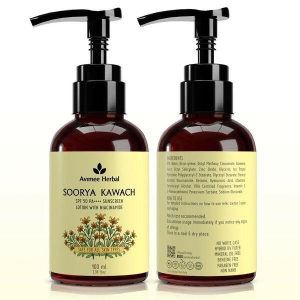 Avimee Herbal Soorya Kawach SPF 50 PA++++ Niacinamide Sunscreen Lotion | Grocsy