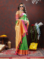 Lorenvalley Fashion Navyblue Kanjivaram Silk Woven Design with Zari Weaving Saree | Grocsy