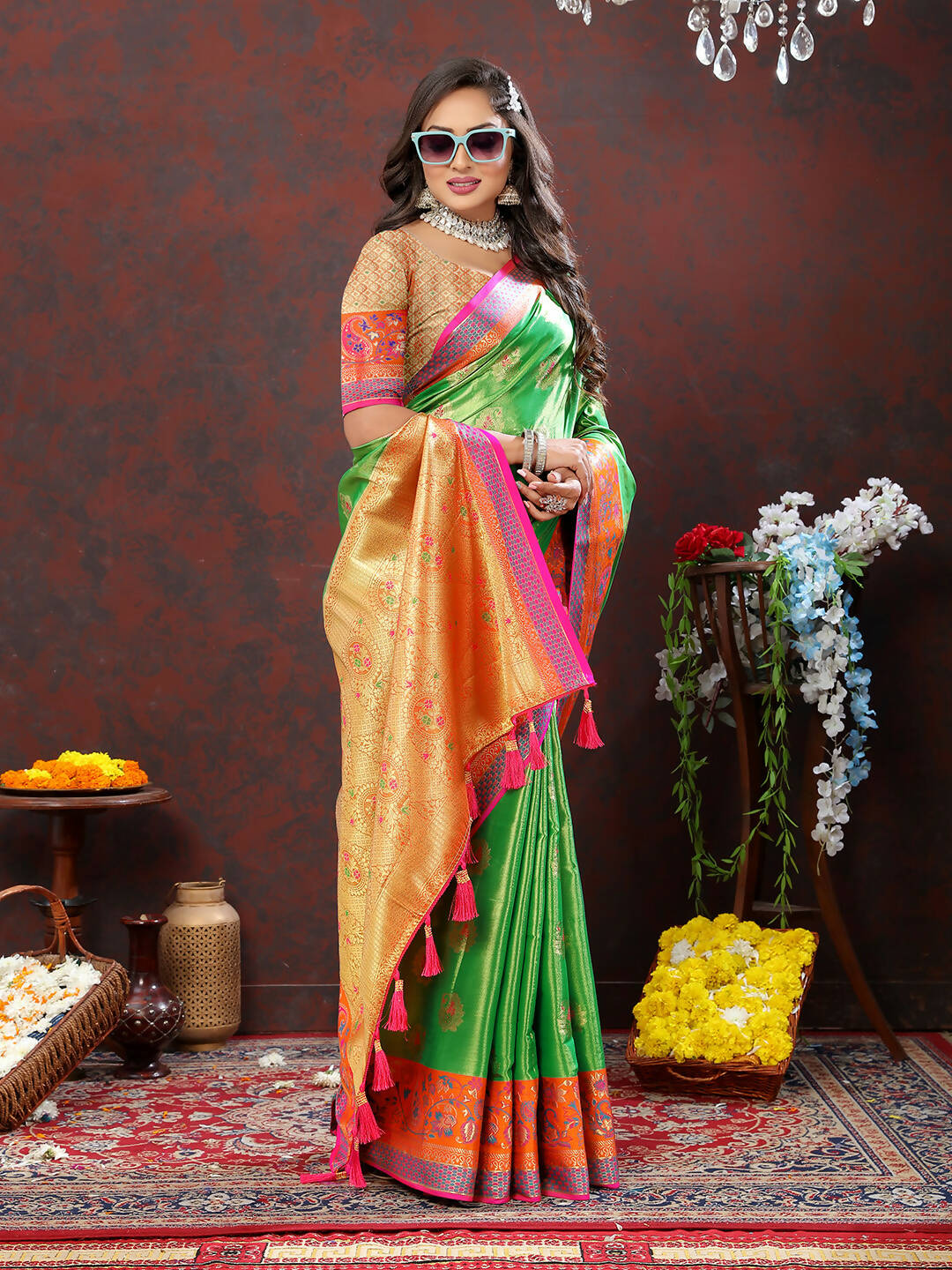 Lorenvalley Fashion Navyblue Kanjivaram Silk Woven Design with Zari Weaving Saree | Grocsy