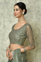 Grey Silk Stripe Saree With Blouse Piece - Purvi | Grocsy