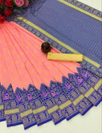 DEIANA'S Beautiful Designer Golden zari Soft Lichi Silk Saree - Peach | Grocsy