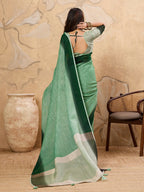 Shree Shyam Fashion Pista Green Linen Saree | Grocsy