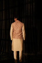 Brown Viscose Designer Printed Men's Kurta Set with Koti - Mahotsav | Grocsy