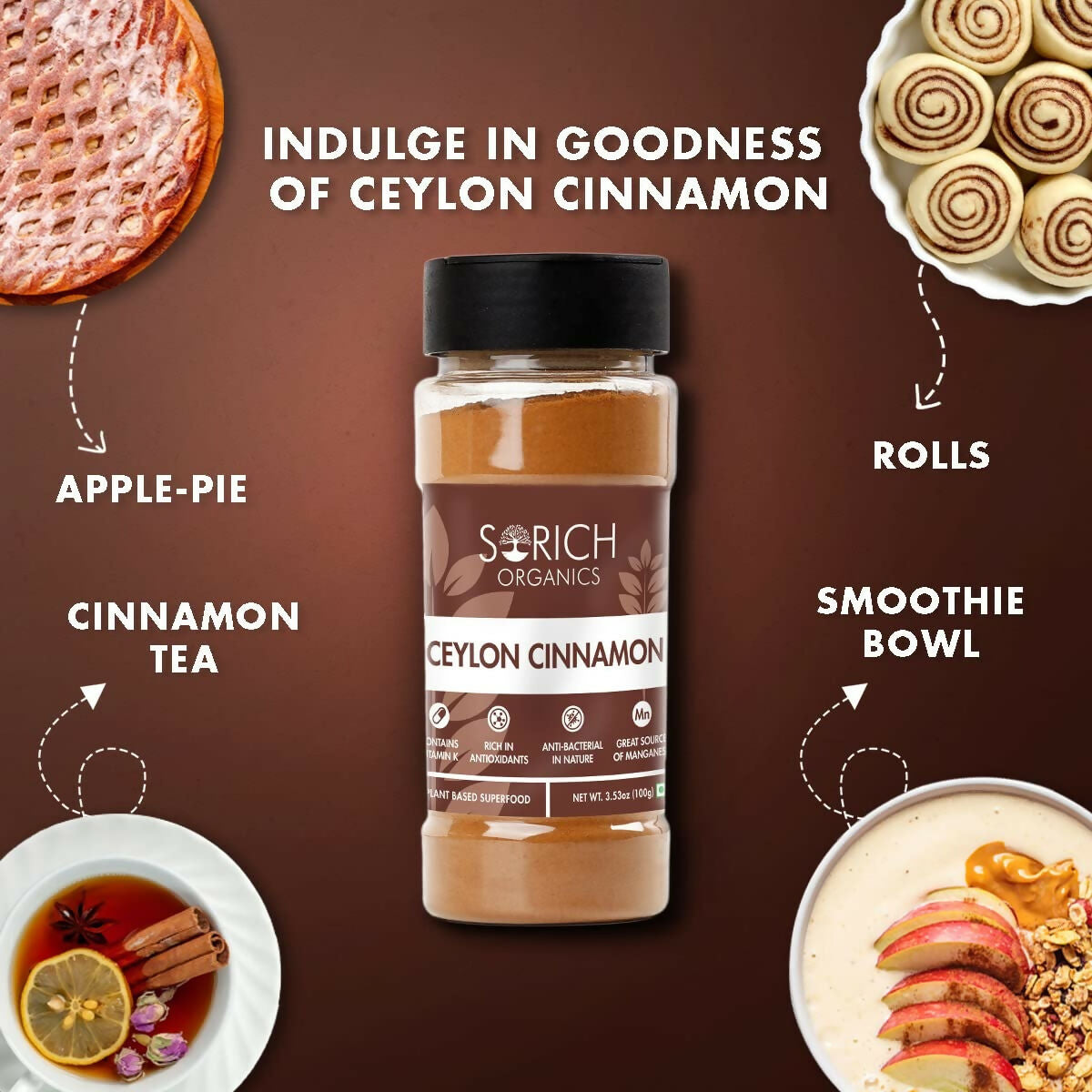 Sorich Organics Ceylon Cinamon Sticks Powder (Dalchini Powder) | Grocsy