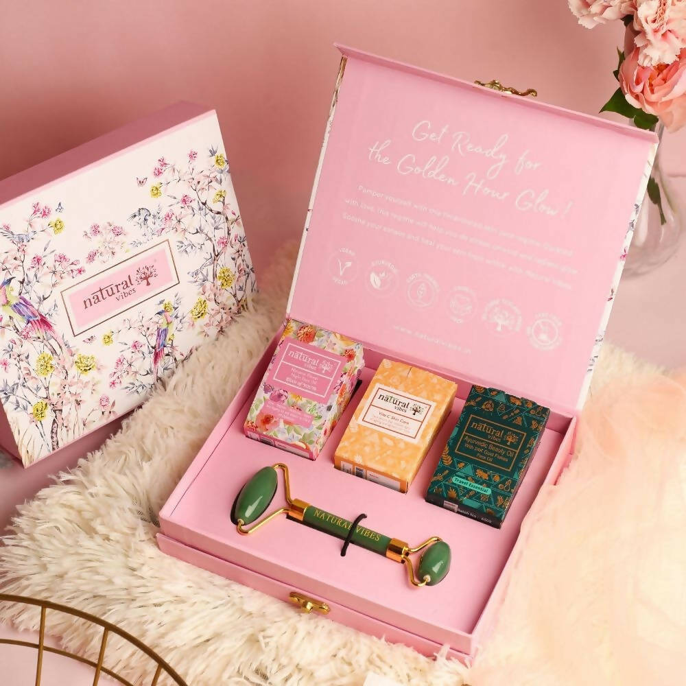 Natural Vibes Glow Getter Gift Set with Jade Face Roller | Grocsy