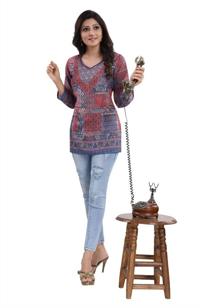 Snehal Creations Bright as the Sun Summer Cool Printed Short Kurti Tunic | Grocsy