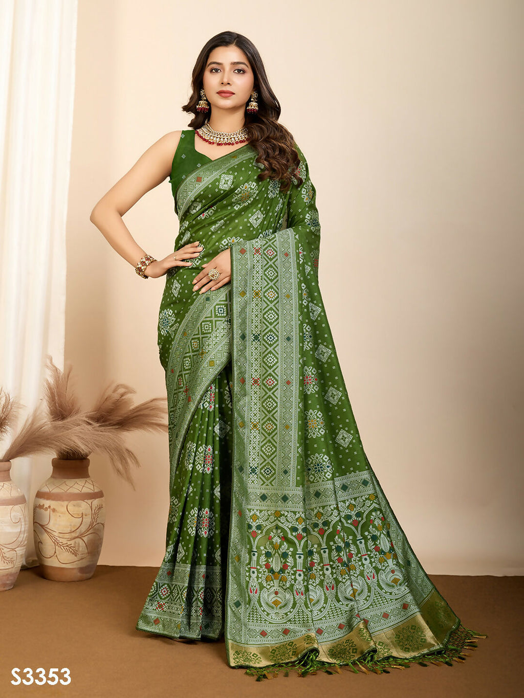 Mahendi Soft Silk Woven Meenakari Designer Saree - Vedanti | Grocsy