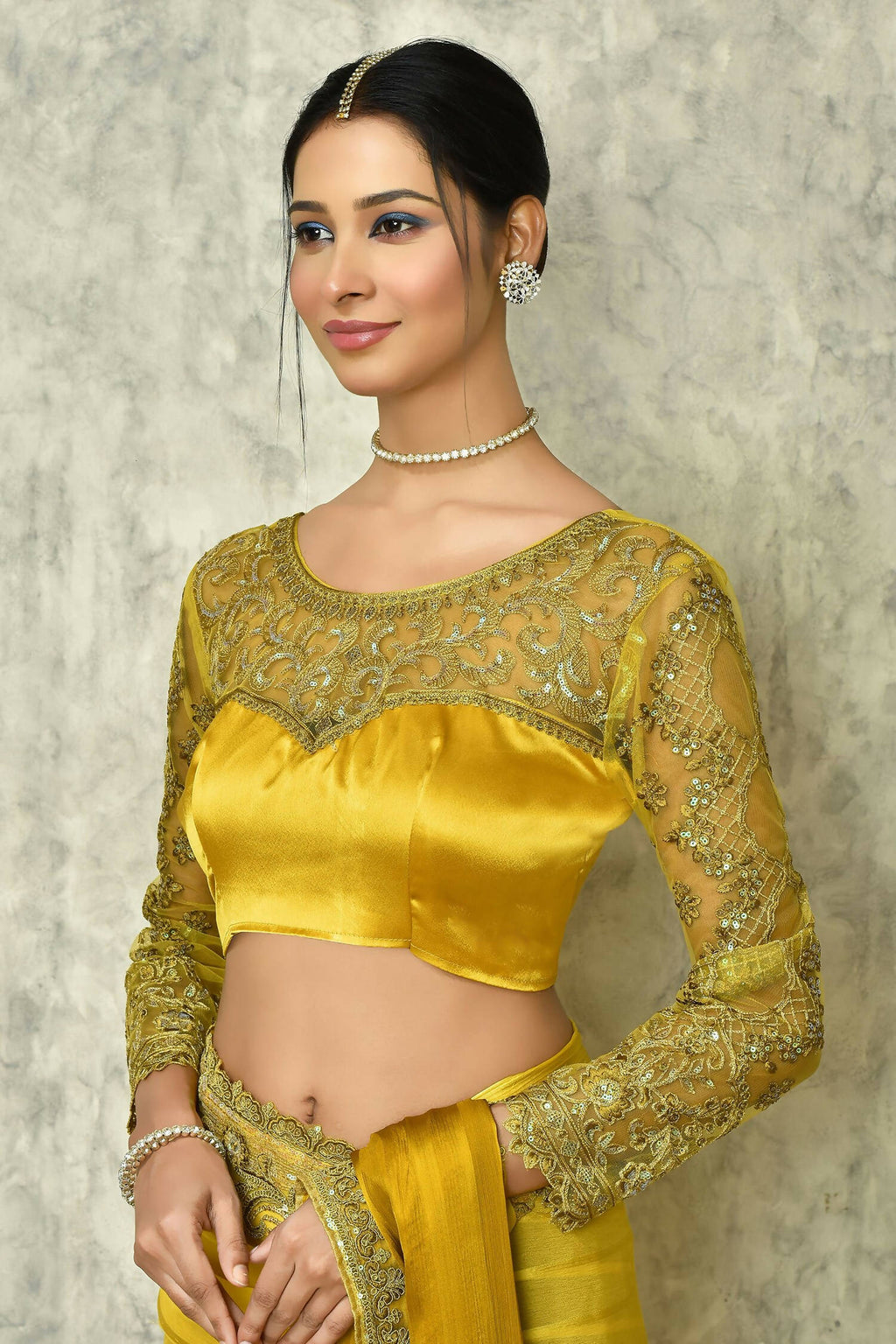 Mustard Silk Solid Designer Saree with Blouse - Purvi | Grocsy