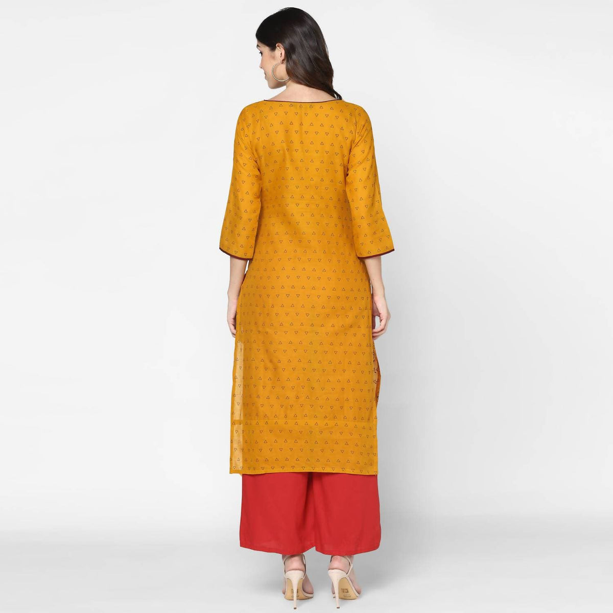 Cheera Hand Block Print Mustard Straight Kurta (MAAI-045K) | Grocsy