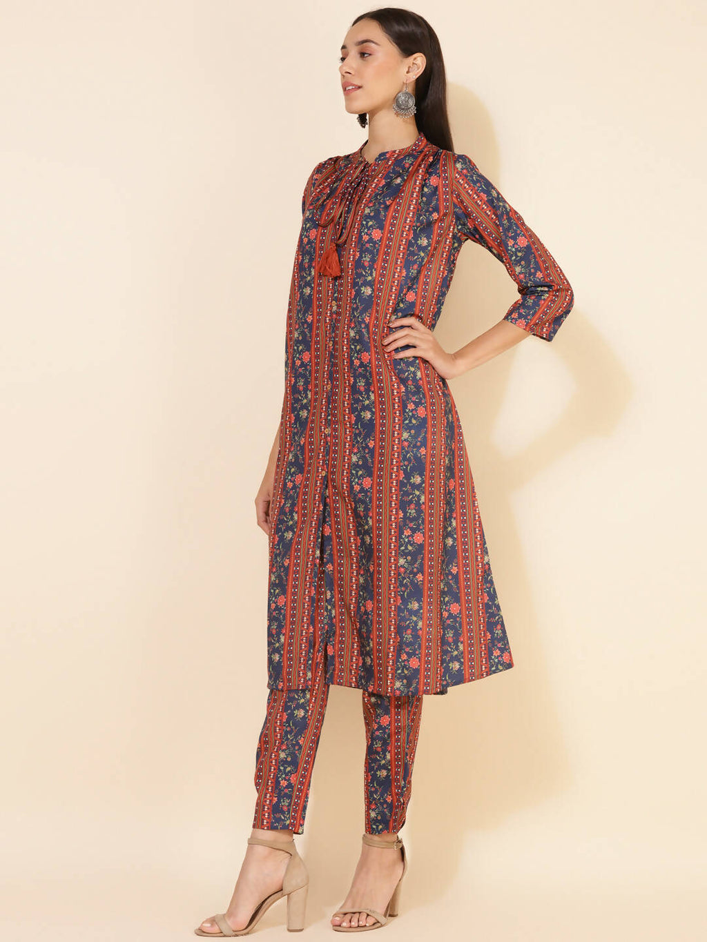 Janasya Women's Blue Crepe Digital Floral Printed Festive A-line Co-ords | Grocsy