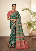 Green Gajji Silk Floral Print with Hand Mirror work Border Saree - Norita Nirvi | Grocsy