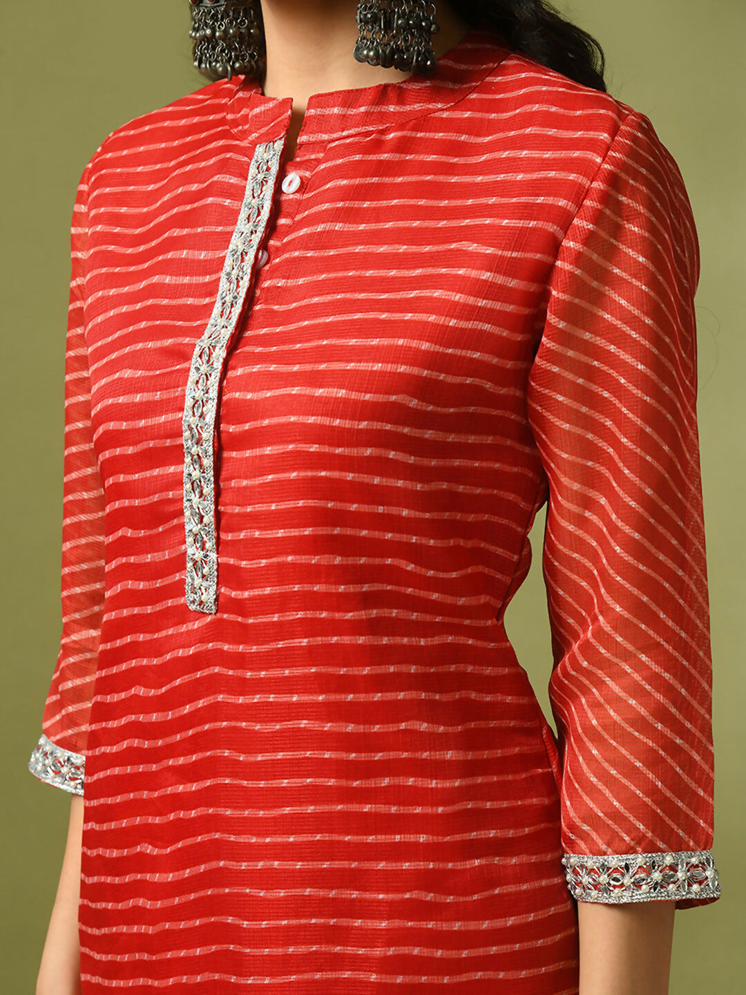 Myshka Women's Red Printed Kota Straight Party Kurta Set With Dupatta | Grocsy