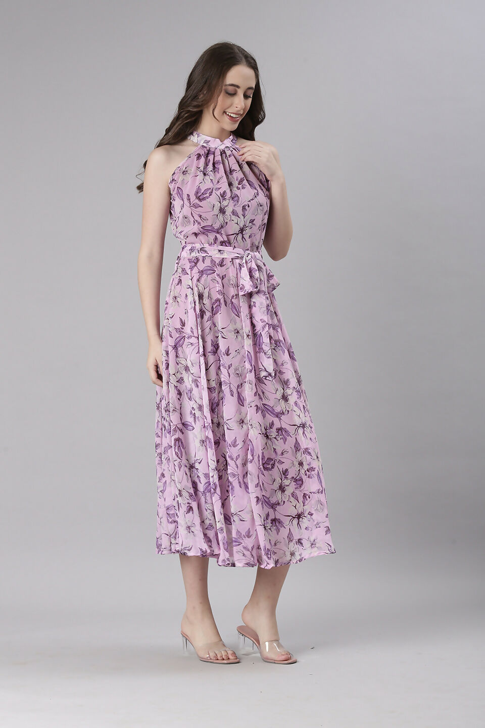 Souchii Lavender Floral Chiffon Dress -Souchii | Grocsy