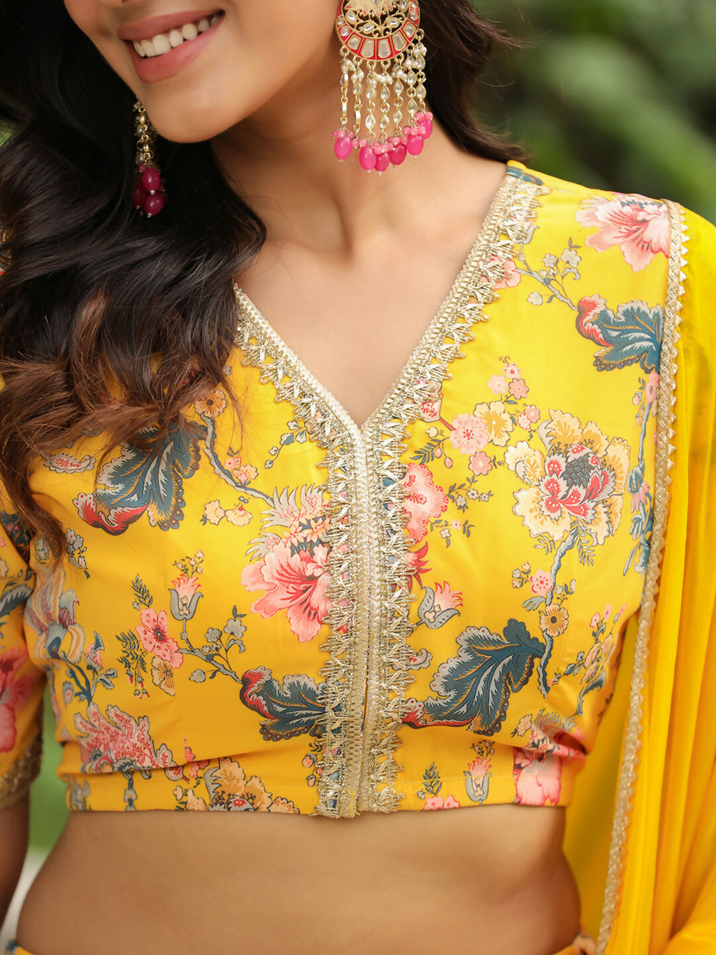Janasya Yellow Georgette Floral Lehenga Choli Dupatta | Grocsy